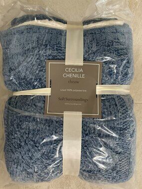 NEW Soft Surroundings CECILIA CHENILLE & SHERPA Throw Blanket Blue 50 X 70"